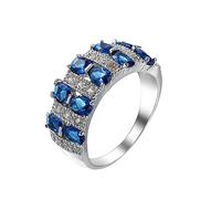 Anillos de diamantes completos para mujer, anillos de compañero, anillos para mujer, joyas clásicas, para niñas y mujeres, anillos en O (azul, 10)