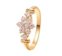 Anillos de diamantes creados en laboratorio, anillos de promesa para mujer, flor con forma redonda blanca, diamante creado en oro amarillo de 18,1 quilates, K 1/2, Oro amarillo de 18 quilates
