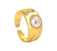 Anillos de estilo retro con diseño perla anillo para mujer chapado en oro real joyas con un anillo abierto Mouth Baguier Piercings Bijoux, A, Metal, Sin piedras preciosas
