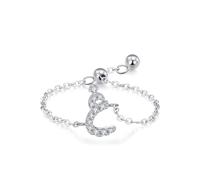 Anillos de eternidad para mujer, anillos de boda, cadena ajustable única, diseño del alfabeto árabe con moissanita redonda, T 1/2, Oro blanco de 9 quilates, Moissanita