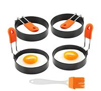 Anillos de huevo de 3.5 pulgadas, 4 paquetes para freír huevos antiadherentes con cepillo de aceite, círculos antiadherentes para huevos fritos y tortillas de McMuffins
