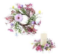 Anillos de huevo de Pascua con flores, anillos florales de primavera pastel de 11 pulgadas para velas de pilar, vacaciones, hogar, cocina, gabinetes, centro de mesa, decoración (1 unidad)