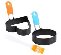 Anillos de huevo para freír huevo frito, molde de huevo frito, antiadherente, con mango plegable antiquemaduras, cepillo de aceite para sartén, panqueques, huevos, tortitas, mini hamburguesa
