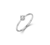 Anillos de joyería para mujer, alianzas de boda a juego con un simple diamante redondo de 4 garras solitario de 0,05 quilates, oro blanco de 9 quilates, 14 quilates y 18 quilates, S 1/2, Oro blanco de