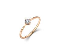Anillos de joyería para mujer, alianzas de boda a juego con un simple diamante redondo de 4 garras solitario de 0,05 quilates, oro blanco de 9 quilates, 14 quilates y 18 quilates, M 1/2, Oro rosa de