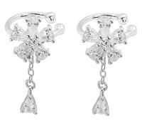 Anillos de joyería, pendientes de plata, pendientes for mujer, clips de oreja de flores, pendientes ajustables, clips de oreja de circón, pendientes florales, pendientes de diamantes de imitación(Silv