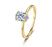 Anillos de la amistad, anillos para mujer, gotitas de agua con moissanita de 1 quilate, oro amarillo de 9 quilates, talla 65 (20,7)
