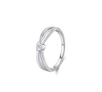 Anillos de la amistad, diseño boho con líneas trenzadas y corazón solitario de 0,25 quilates, diamante de laboratorio, oro blanco 9 K, talla 65 (20,7)