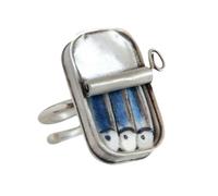 Anillos de lata de sardina de moda, un divertido accesorio de joyería para los creadores de tendencias que buscan joyas únicas, anillos de aleación creativos