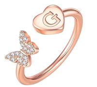 Anillos de letra inicial del alfabeto de la A a la Z, anillo ajustable de plata y oro para mujeres y niñas, anillos de 10 a 12, talla única, acero, Sin piedras preciosas