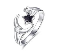 Anillos de luna y estrella para mujer, de plata de ley 925, ajustable, con luna creciente abierta, piedra arenisca azul, bruja, galaxia celestial, joyería de regalo