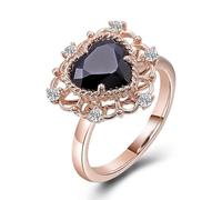 Anillos de mano derecha para mujer, juego de anillos de compromiso vintage, flor hueca con corazón negro moissanita