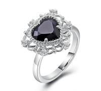 Anillos de mano derecha para mujer, juego de anillos de compromiso vintage, flor hueca con corazón negro moissanita