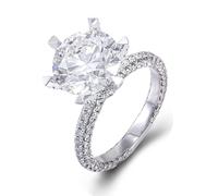 Anillos de matrimonio para mujer, anillos de compromiso redondos con moissanita para mujer, O 1/2, Oro blanco de 18 quilates, Moissanita