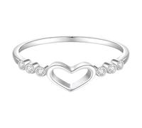Anillos de matrimonio para mujer, anillos de corazón hueco occidental con diamante redondo, oro blanco/platino 950, J 1/2, Oro blanco de 9 quilates, Diamante