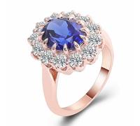 Anillos de Matrimonio para mujer, anillos de flores occidentales con zafiro creado ovalado, oro rosa de 9 quilates, U 1/2, Oro rosa de 18 quilates, Zafiro sintético