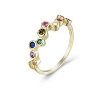 Anillos de mejor amiga, bonitos anillos de promesa para mujer, redondos con zafiro creado en laboratorio y oro amarillo, K 1/2, Oro amarillo de 9 quilates, Zafiro creado en laboratorio.