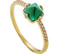 Anillos de mejor amiga para mujer, anillos bohemios con granate/esmeralda creada y diamante, oro amarillo de 18 quilates, Q 1/2, Oro amarillo de 18 quilates, Esmeralda sintética