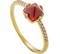 Anillos de mejor amiga para mujer, anillos bohemios con granate/esmeralda creada y diamante, oro amarillo de 18 quilates, K 1/2, Oro amarillo de 18 quilates, Granate