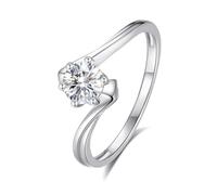 Anillos de mejor amiga para mujer, juego de anillos de novia con diseño trenzado con moissanita redonda solitaria de 0,5 quilates, oro blanco/platino 950, T 1/2, Oro blanco de 14 quilates, Moissanita