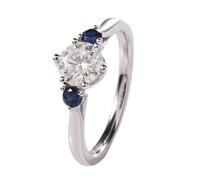 Anillos de moda de oro blanco para mujer, anillo de boda simple de oro blanco de 9 quilates, 14 quilates, 18 quilates con 3 piedras redondas de moissanita para propuesta, O 1/2, Moissanita