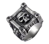 Anillos de moda grandes con diseño de calavera punk cuadrada vintage de circonita negra para hombre, hechos a mano, accesorios de joyería de hip hop