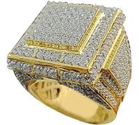 Anillos de moda para hombre, diseño cuadrado grande, hip hop, micro pavé helado, joyería dorada US 8 procesamiento de moda