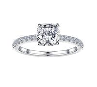 Anillos de moissanita de corte cojín de 1,5 quilates para mujer, color D brillante, claridad VVS1, anillo de compromiso de piedra lateral de moissanita, anillo de compromiso de moissanita de oro