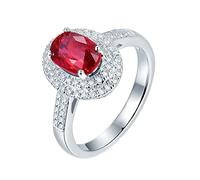 Anillos de mujer, anillos de metal de oro blanco de 18 quilates ovalado rubí creado en laboratorio 1.2ct anillo de compromiso talla 4, 15, Oro blanco de 18 quilates, Rubí