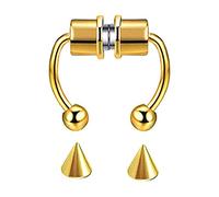 Anillos de nariz de doble aro de acero inoxidable 316L, anillo de nariz, joyería de titanio (oro, talla única), algodón, No es una piedra preciosa