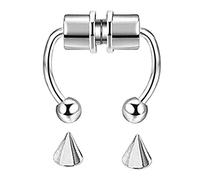 Anillos de nariz de doble aro de acero inoxidable 316L, anillo de nariz, joyería de titanio (plata, talla única), algodón, No es una piedra preciosa