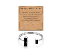 Anillos de obsidiana negra con tarjeta para mujer, ajustables, dos piedras de cristal, anillos de atención plena, alivio del estrés, anillo de protección, regalo para ella, Large, Zinc, Sin piedra