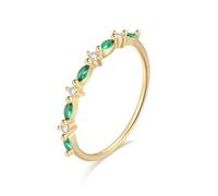 Anillos de oro, Anillos Mujeres 9K/14K Oro Amarillo Hecho En Laboratorio Esmeralda Marquesa Forma Media Eternidad Señoras Joyería, 45 (14.3), Moissanita Esmeralda producida en laboratorio Moissanite
