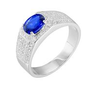 Anillos de Oro Blanco, Anillos de Boda Hombre Azul 1.29 Kilates Zafiro Creado En Laboratorio Remo de Ejercicios Oro Blanco 18 Quilates con Moissanita Talla 9,5