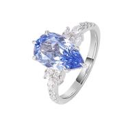 Anillos de oro blanco, anillos de dedo medio para mujer, estilo elegante con zafiro creado en pera azul de 4 quilates, M 1/2, Oro blanco de 9 quilates, Zafiro sintético