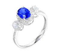 Anillos de oro blanco de 18 quilates, anillo para mujer con 4 garras ovaladas con zafiro azul de 1,18 quilates, diamantes y zafiros blancos, talla 62 (19,7), 62 (19.7), Metal precioso, Zafiro