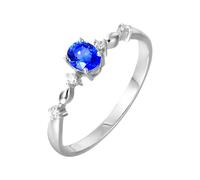 Anillos de oro blanco de 18 quilates, zafiro azul ovalado, anillos de boda de 4 dientes con zafiro ovalado de 0,42 quilates y anillo de diamante para mujer, 66 (21.0), Metal precioso, Zafiro