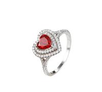 Anillos de oro de 14 quilates para mujer, anillo de eternidad, rubí de laboratorio rojo, joyería de corazón de 1,2 quilates, oro blanco 585 con moissanita, talla S 1/2