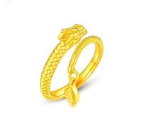 Anillos de oro de 24 quilates para mujer, pequeño anillo de compromiso de dragón de oro amarillo con colgante de banda moderna, Q 1/2, No es una piedra preciosa