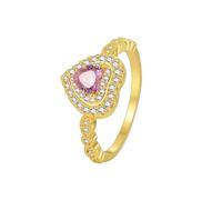 Anillos de oro simples, anillos para mujer, corazón de amor con turmalina rosa creada en laboratorio de oro amarillo, H 1/2, Oro amarillo de 9 quilates, Turmalina creada en laboratorio