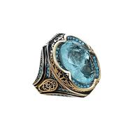 Anillos de plata artesanía metálico anillo de sello grabado con inserta marina azul de circón de circón empresario anillo de motociclista punk anillo de plata para mujeres (color: plata, tamaño: 11)