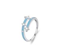 Anillos de plata de ley 925, alianza de boda para mujer, diseño de estrella, color azul plateado, ajuste cómodo, tamaño, N 1/2, No es una piedra preciosa