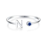 Anillos de plata de ley 925 con letra inicial para mujer, ajustable, de 1 a 12 meses, anillo apilable del alfabeto para adolescentes y niñas, anillos apilables con piedra natal de cumpleaños, regalo