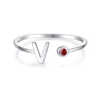 Anillos de plata de ley 925 con letra inicial para mujer, ajustable, de 1 a 12 meses, anillo apilable del alfabeto para adolescentes y niñas, anillos apilables con piedra natal de cumpleaños, regalo