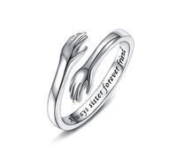 Anillos de plata de ley 925 para mujer, I Love You Forever Love You, regalo para madre, regalo para hermanas, palabras grabadas, abrazar las manos, anillo abierto, regalo de amistad, 925