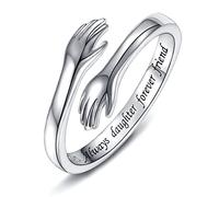 Anillos de plata de ley 925 para mujer, I Love You Forever Love You, regalo para madre, regalo para hermanas, palabras grabadas, abrazar las manos, anillo abierto, regalo de amistad, 925