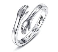 Anillos de plata de ley 925 para mujer, I Love You Forever Love You, regalo para madre, regalo para hermanas, palabras grabadas, abrazar las manos, anillo abierto, regalo de amistad, 925
