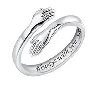 Anillos de plata de ley 925 para mujer, I Love You Forever Love You, regalo para madre, regalo para hermanas, palabras grabadas, abrazar las manos, anillo abierto, regalo de amistad, 925