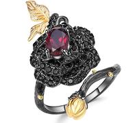 Anillos de plata de ley con amatista ajustables y flores de rosa hechos a mano para mujeres y niñas