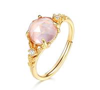 Anillos de plata de ley para mujer, anillos abiertos sencillos chapados en oro con circonita rosa y cristal.